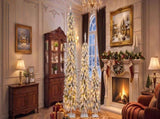 3Pack PreLit Snow Flocked Pencil Christmas Tree Set, 3.9/5.9/7.9 FT Slim Artificial Xmas Trees, N710P507112K
