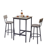 Bar Table Set with 2 Bar stools PU Soft seat with backrest, Grey, 23.62'' W x 23.62'' D x 35.43'' H W1162104644