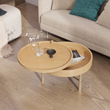 ZNTS Modern Round Wood Rotating Tray Coffee Table with Storage & Metal Legs in Natural N735P185132N