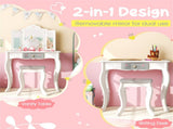 White Kids Vanity Set with Tri-Folding Acrylic Mirror & Drawer, 2-in-1 Convertible Design 97337037