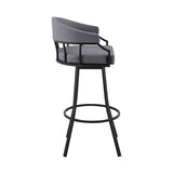 Valerie 30" Swivel Slate Gray Faux Leather and Black Metal Bar Stool B2736P268592