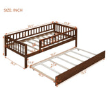 ZNTS Twin Size Wood Daybed with Trundle and Fence Guardrails, Walnut WF301862AAL