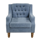 ZNTS Blue Accent Chair, Living Room Chair, Footrest Chair Set with Vintage Brass Studs, Button Tufted W1170100894