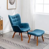 ZNTS Leiria Contemporary Silky Velvet Tufted Accent Chair with Ottoman, Blue T2574P164272