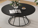 Black 47" Round Dining Table , Family-Sized for 4-6 People, Hourglass Metal Base & Curved Tabletop 58412360