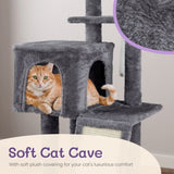 ZNTS 49 inch Cat Tree Cat Tower for Indoor Cats, Cat House with Padded Platform Bed, Toy Balls, Large 87087030