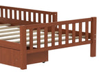 Twin Size Wood Platform Bed with Guardrails on Both Sides and Two Storage Drawers, Walnut N733P172696D
