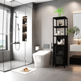 BLACK Storage Tall Slim with Shutter Door and 3 Tier Shelves, Freestanding Linen Tower W2207P272658