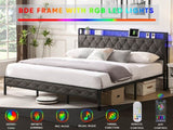 ZNTS King Bed Frame Storage Headboard, Charging Station and LED Lights, Upholstered Platform Bed W1916124806