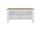 Ruso Kitchen Island, 3 Spacious open Shelves, Modern Design, White / Natural Oak B097P474317