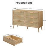 Bedroom dresser, 6 Double Dresser with rattan drawers, wood chest of drawers for kids living W1162P190401
