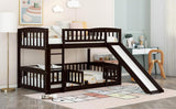 ZNTS Bunk Bed with Slide,Twin Over Twin Low Bunk Bed with Fence and Ladder for Toddler Kids Teens 22571216