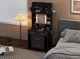 Small Vanity Desk with Sliding Mirror and LED Lights, Makeup Table with Charging Station and Storage 24790285