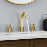 Gold Bathroom Faucet 2 Handle 8 Inch Bathroom Sink Faucets Stainless Steel 3 Hole Widespread with T3177P277501
