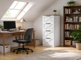 Farmhouse Vertical Printer Stand with X Pattern, 4-Drawer Storage Cabinet Fits Letter Files, White 32187189