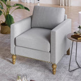 ZNTS Classic Linen Armchair Accent Chair with Bronze Nailhead Trim Wooden Legs Single Sofa Couch for WF298023AAE