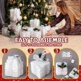 Lighted Gift Boxes Set of 3, Pre-lit Nestable Glitter Present Boxes Ornament with 48 LED Multi-color 91981668