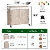 Laundry Hamper With Lid PE Rattan Powder Coating Frame Clothes Hampers with 02 Removable Bags, W2391P167709