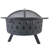 Round fire pit with net cover, fire poker, diamond mesh, metal wood burning outdoor fire pit, 59777100