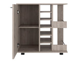 Bar Cart, Four Casters, Single Door Cabinet, Two External Shelves, Light Gray B097133078