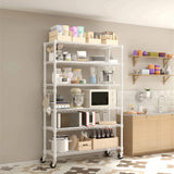 Six-layer, freely removable display stand with one row of side hooks, adjustable feet and wheels, 48481831