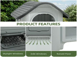 Waterproof Plastic Dog House with Adjustable Skylight and Elevated Floor, Outdoor Indoor Doghouse 03749047