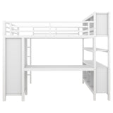 Metal Loft Bed with Wardrobe And L-shaped Desk, Full Size Loft Bed with Storage Cubes and Shelves, 73922889