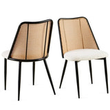 Off White Rattan Dining Chairs Set of 2,Boucle Chairs with Natural Cane Back, Upholstered Dining W1164P218677