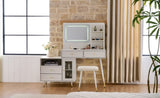 Modern Makeup Vanity Desk with Mirror and Lights, Retractable Dressing Table with Drawers and N844P288432A