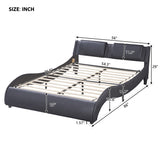 ZNTS Full Size Upholstered Faux Leather Platform Bed with LED Light Bed Frame with Slatted - Black 02525639