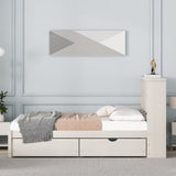 ZNTS Modern Twin Size Bed Frame With Built-in USB Port on Bookcase Headboard and 2 Drawers for White W697P152022