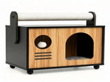 Wooden Cat Cave House Dual-Use Sisal Scratching Post Handle, Engineered Wood Indoor Cat Condo 10623708