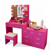 Barbie pink particleboard with a textured melamine finish, 9 drawers, 2 shelves, desktop storage, 60986650
