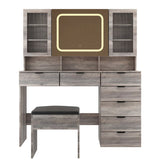 Large Vanity Table Set with LED Lighted Mirror, Vanity Desk with Charging Station, Makeup Table with 23225109