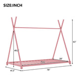 ZNTS Metal Twin Size House Platform Bed with Triangle Structure, Pink WF307193AAH