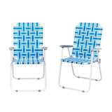 ZNTS 2pcs Steel Tube PP Webbing Bearing 120kg Folding Beach Chair Blue& White Strip 18794766