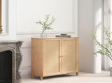 Mid-Century Modern Storage Cabinet with Woven Rattan Doors & Adjustable Shelves - Perfect for Living 09074771
