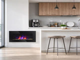 Black 28.5" Wall-Mounted Electric Fireplace, 1450W with Realistic Flame Effect & 7-Color Ambient 84832048