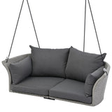 GO 51.9" 2-Person Hanging Seat, Rattan Woven Swing Chair, Porch Swing With Ropes, Gray Wicker And WF531575AAA