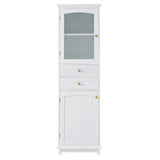 ZNTS 63" Tall Bathroom Storage Cabinet with Glass Doors, Free-Standing, Two Drawers, and Adjustable N729P171305K