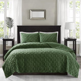 3 Piece Velvet Quilt Set Green Full/Queen B03597556