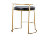 Round 26" Contemporary Fixed-Height Counter Stool in Gold Metal and Black Faux Leather - Set of 2 B202P222105