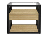 Set of 2 Modern End Table with Drawer - Nightstand for Bedroom & Living Room, Natural Wood MDF & W241P246921