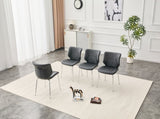 Dark Gray Oil Waxed Leather Dining Chairs with Electroplated Metal Legs, Adjustable Non-Slip Foot W3493P444883