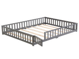 full Size Floor Bed with Door,Solid Wood Platform Bed Frame with Fence,Suitable for children,Pine W495123242
