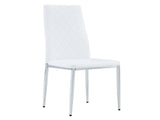 Modern White PU Dining Chairs Set of 4 - Diamond Quilted High Back Design with Silver Chrome Metal W2920P269762