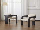 2-Pack Dining Chairs with Pillow Back, Beige Fabric, Black Solid Wood Frame N779P298399A