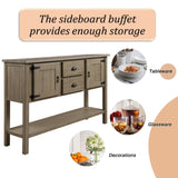 48'' Solid Wood Sideboard Console Table with 2 Drawers and Cabinets and Bottom Shelf, Retro Style W120270248