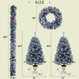 Pre-lit Xmas Tree Artificial Christmas 4-Piece Set,Garland, Wreath and Set of 2 Entrance Trees X-mas PX307761AAC