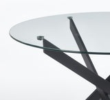Black Dining Table with cross metal leg and glass,Modern Space Saving Kitchen Table for Living W234P311860